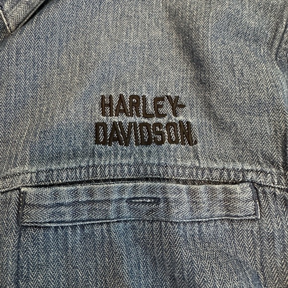 VTG ‘04 Harley Davidson Mens XL Blue Button Up Long Sleeve Denim Embroidered. - Picture 9 of 16